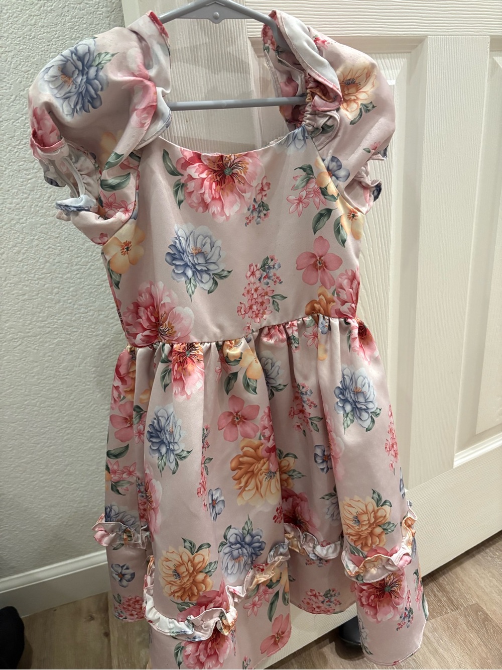 Nordstrom Pink Floral Ruffle-Trim Dress